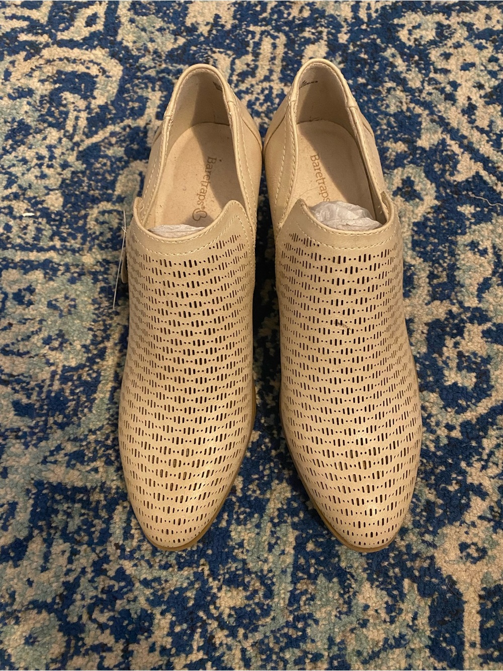 BareTraps Women's Light Beige Perforated Slip-On Ankle Bootie Slaine